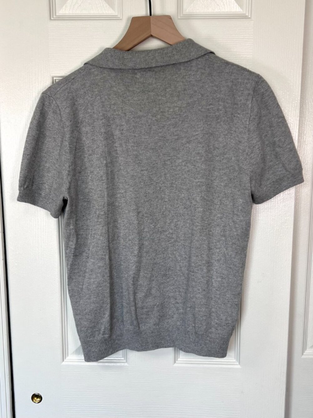J.Crew Factory Short Sleeve V-Neck Cotton/Cashmere Polo Sweater Gray Pullover - Picture 2 of 5